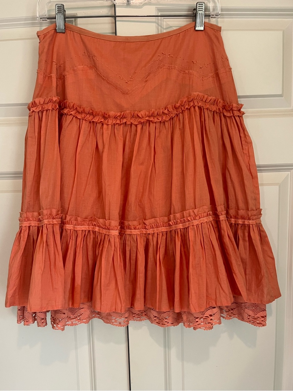Gianni Bini Peachy Pink Color Boho Tiered A-Line Skirt Size 2 - Picture 7 of 15